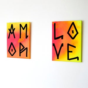 Amor Love - Original painting pair set - street art, graffiti, pixo, caligraffiti, orange, yellow