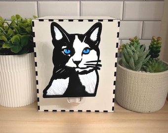 Cat Night Light, Black & White Cat Night Light, Laser Cut Night Light, Pet Lover Gift, Pet Gift