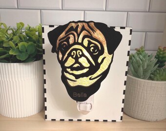 Pug Night Light, Personalized Pet Night Light, Laser Cut Night Light, Pet Lover Gift