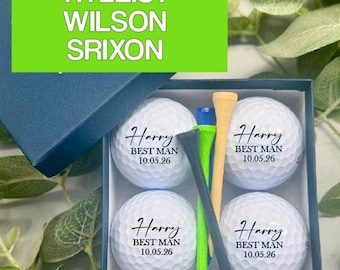 Personalised Photo Golf Balls x 4 - With Gift Box & Tee's  - BEST MAN Groomsman Wedding