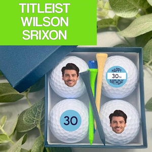 Personalised Photo Golf Balls x 4 - With Gift Box & Tee&#39;s  - Birthday 18th 21st 30th 40th 50th 60th 70th 80th 90th 100th