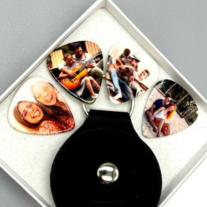 4 x gepersonaliseerde foto plectrums plectrums en draagtas - ELKE FOTO - optionele geschenkdoos