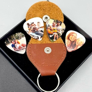 4 x gepersonaliseerde foto plectrums plectrums en draagtas - ELKE FOTO - optionele geschenkdoos