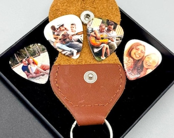 4 x Personalised Photo Guitar Music Plectrums Picks & Carry Case - ANY PHOTO - Optional Gift Box