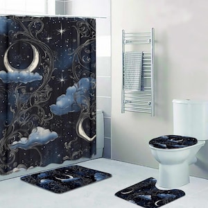 Mystical Celestial Moon Home Gift Moon And Star Celestial Bathroom Decor Dark Aesthetic Lunar Bathroom Set Gothic Night Sky Shower Curtain