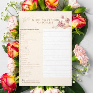 Wedding Planning Vendor Checklist Printable DIY Bridal Planner Digital Bride Gift Ceremony Reception Ideas Tips Comprehensive Nuptial Guide