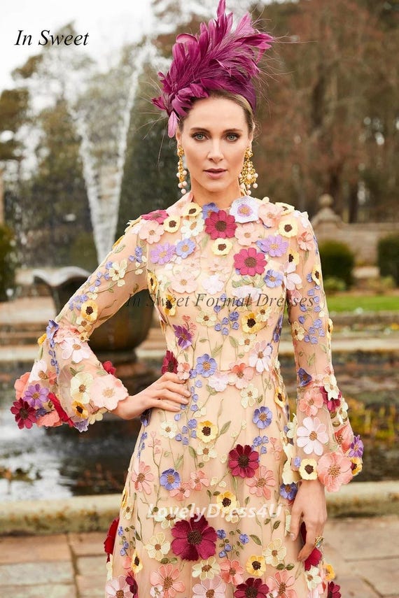 Customized Stylish Jewel 3D Floral Mother of Bride Dresses