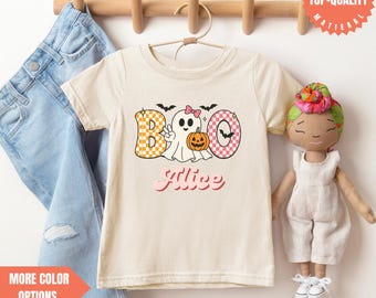 Personalized Ghost Name Halloween Shirt - Retro Boys Toddler Tee