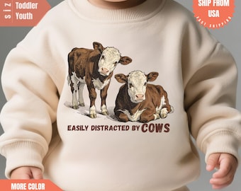 Hereford Cow Toddler Sweatshirt, Cow Gift For Girls, Cowlover Kids Sweatshirt, Barnyard Kids Gift, Cow Crewneck Shirt