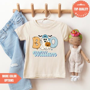Personalized Ghost Name Halloween Shirt - Retro Boys Toddler Tee