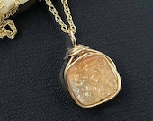 Druzy Necklace, Champagne Druzy Wrapped with Gold filled Wire, Square Druzy Pendant, Gold Necklace, Gift for Her, 14KT Gold filled Necklace