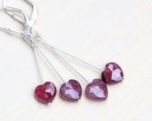 Red Ruby Gemstone Earrings- Genuine Ruby Gemstone Hearts- July Birthstone- Ruby Earrings, Heart Earrings, Love Stone, Root Chakra