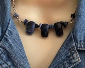Blue Sodalite Necklace, Sterling Silver, Sodalite Bar Necklace, Blue Gemstones, OOAK, Sodalite Gemstones