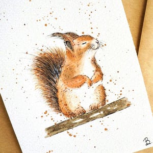 Eekhoorn Wenskaart Handgeschilderde aquarel Grappige kaarten Gedrukte blanco verjaardagskaarten Handgemaakte kaarten Schattige bosdieren Fijne verjaardag