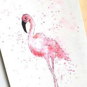Tarjeta de felicitación con flamenco rosa pintada a mano original Tarjeta de feliz cumpleaños con arte de flamenco Tarjeta de aniversario Tarjeta de agradecimiento Tarjetas en blanco Deseo de cumpleaños