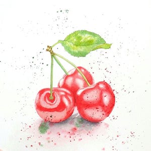Cherries Kitchen Poster Handpainted watercolor Painting food Painting kitchen decor kitchen art print cherry fruit unique Wall art food Art