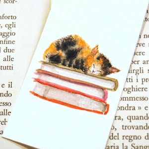 Marque-page chat calicot peint à la main, marque-page personnalisé aquarelle original pour amoureux des chats, marque-page unique fait main, cadeau pour les lecteurs, joli livre M