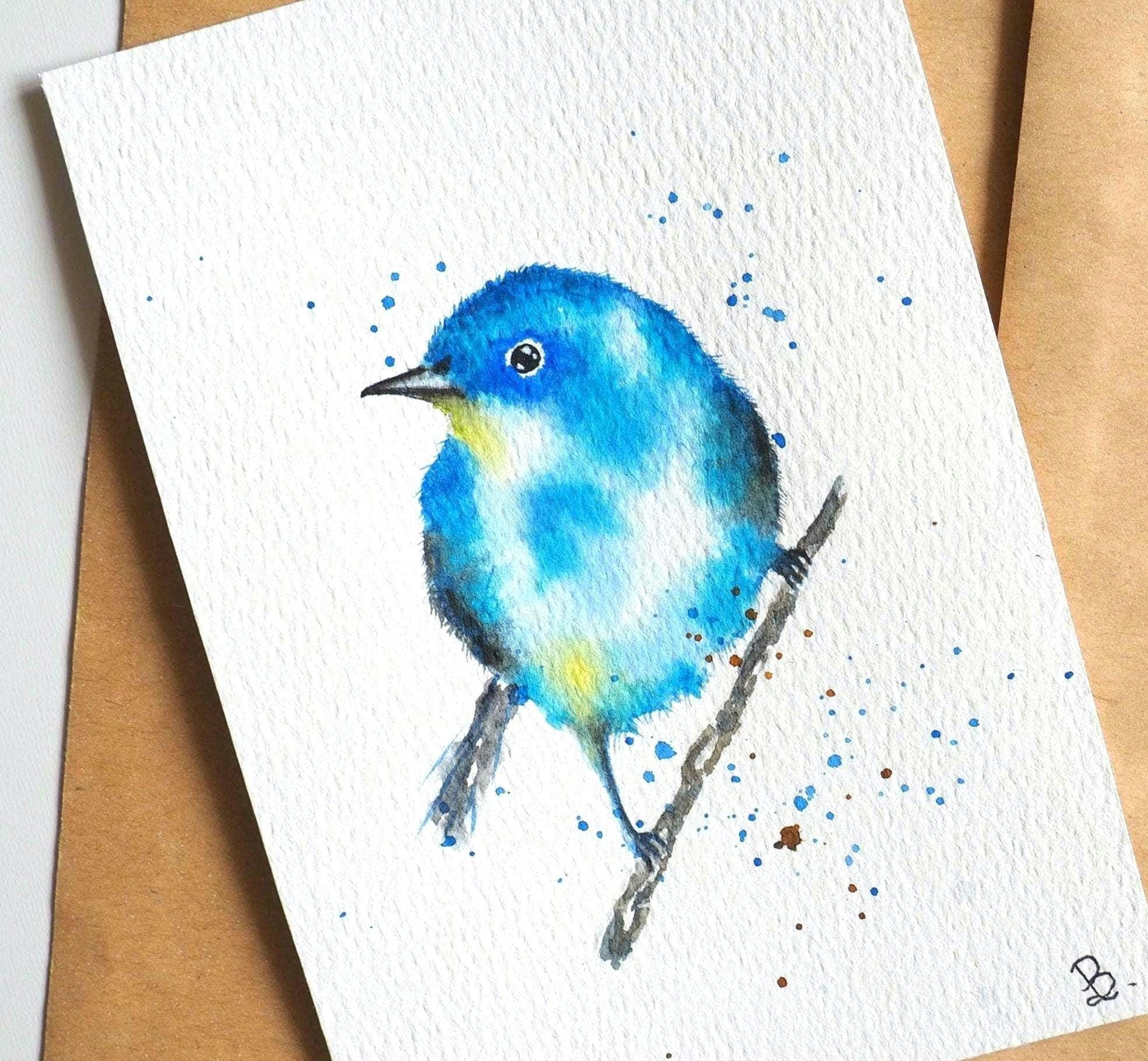 Hand Painted Original Bluebird Watercolor Painting, Blank Greeting ...