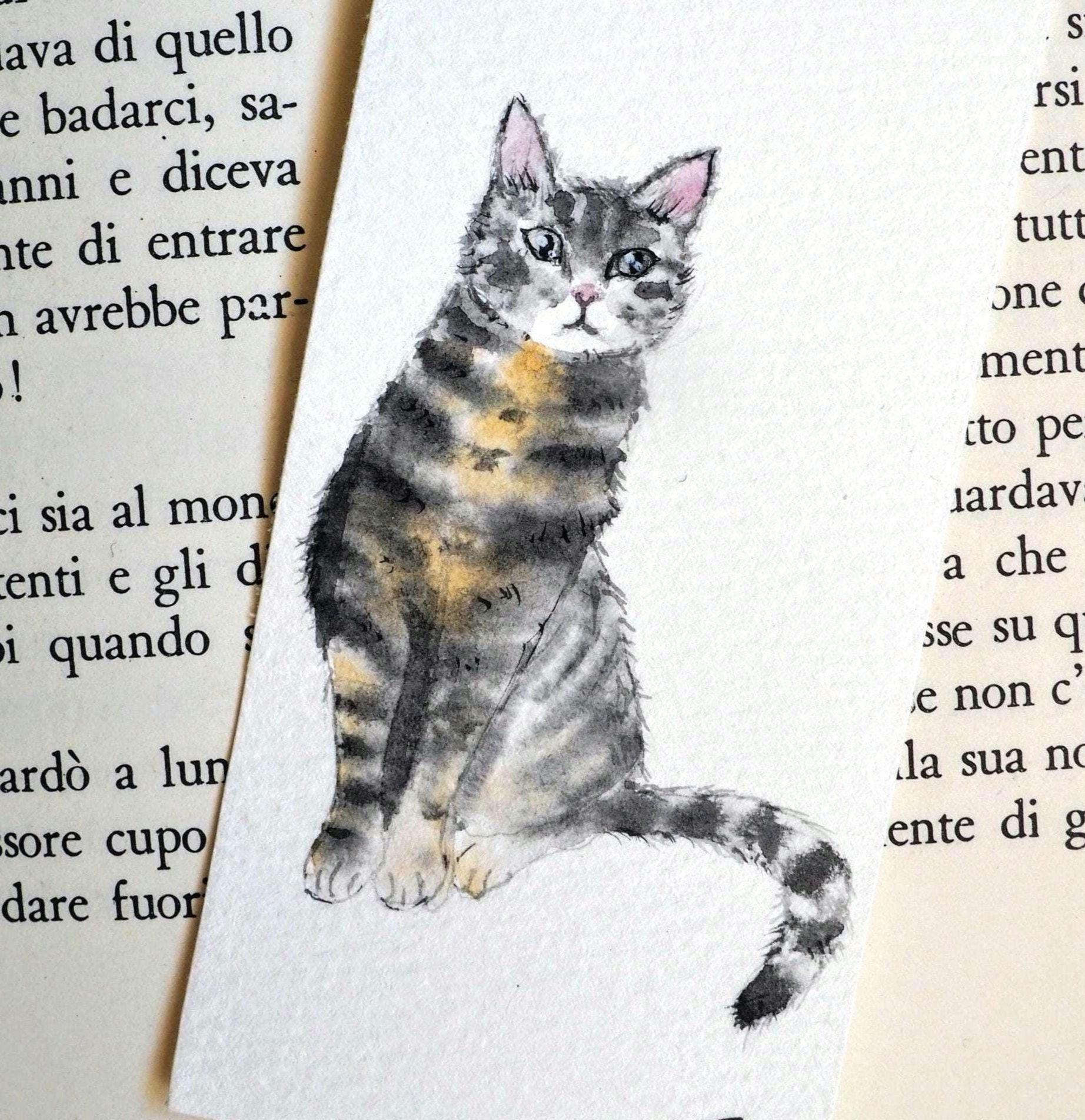 Hand Painted Tabby Cat Bookmark Original Watercolor Cat Art Page Holder Cute Custom Cat gifts For cat lover Handmade book mark Gift for Mom