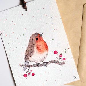 Robin Greeting Card Watercolor Painting Blank Greeting Bird Gift Art ...