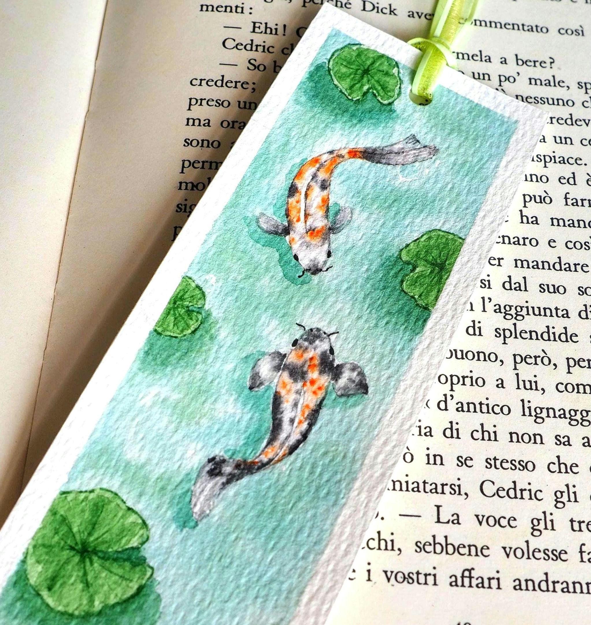 Handpainted Koi Fish bookmark Watercolor Koi fish Painting Cute 