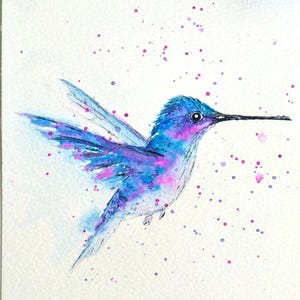 Kolibrie wenskaart originele handgeschilderde aquarel unieke op de natuur geïnspireerde kaart voor elke gelegenheid Handgemaakt cadeau voor moeder van vogelliefhebbers