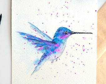 Aquarell Kolibri Grußkarte Original handgemaltes einzigartiges Natur inspiriert Karte für jeden Anlass handgemachtes Geschenk für Vogel-Liebhaber Mutter