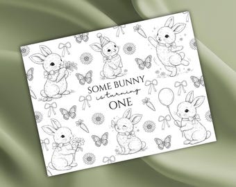 Einige Häschen drehen eins, ersten Geburtstag Malseite, Kleinkind Party Tischset Aktivität