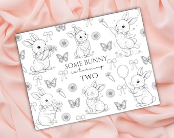 Einige Häschen drehen zwei Tischset Aktivität, Malseite zum 2.Geburtstag, Kleinkind Gastgeschenk