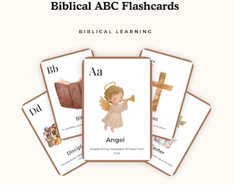 Biblische ABC Karte für Vorschule und Kindergarten, christliches Alphabet Montessori Lernen (Instant Download)