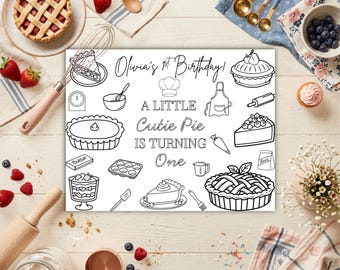 Spersonalizowana kolorowanka urodzinowa z motywem słodkiego pieska, arkusz aktywności na pierwsze urodziny z motywem pieczenia, spersonalizowana podkładka