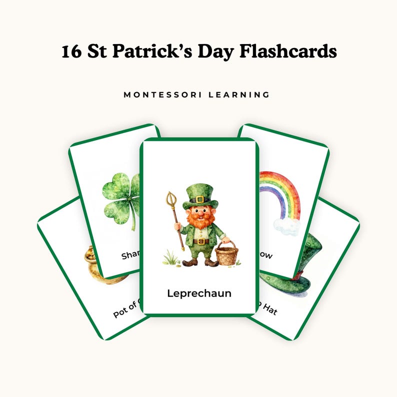 St Patrick’s Day Preschool Flashcards, Montessori Vocabulary Cards ...