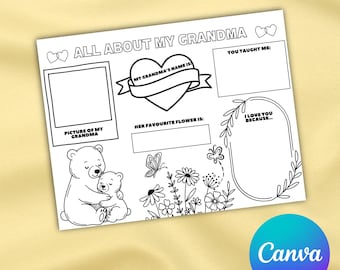 Personalisierte Oma Grußkarte | Muttertags-Aktivitätsseite für Kinder | Druckbares Geschenk