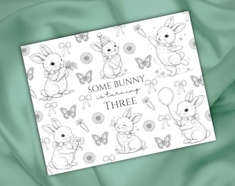 Einige Häschen sind drei Tischset Aktivität, 3. Geburtstag Häschen Malvorlage, Kleinkind Party Favor