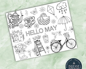 Hello May Malseite, Ausmalbilder, Frühlingsaktivität, Ausmalbilder, Kinder Homeschool PDF