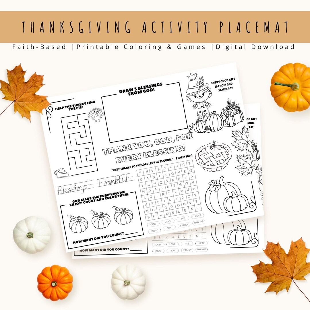 Thanksgiving Activity Placemat | Christian Printable for Kids (instant ...