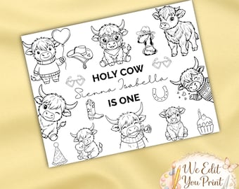 Personalisierte Heilige Kuh Ich bin ein Geburtstags-Tischset | Western Party Arbeitsblatt Aktivität (Instant Download)