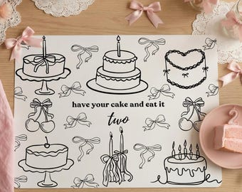 Haben Sie Ihren Kuchen und essen Sie zwei | Coquette Birthday Ausmalseite zum Ausdrucken (Instant Download)