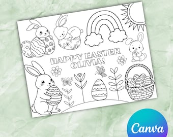 Personalisiertes Ostern Tischset für Kinder | Benutzerdefinierte Name Kaninchen Aktivität Blatt | Personalisierbares Ostergeschenk