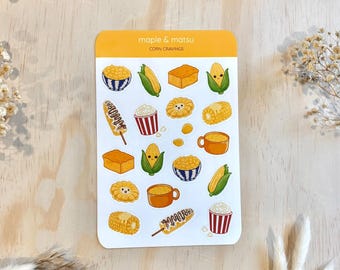 Corn Sticker Sheet Food Stickers for Journals Scrapbooking Autumn Decor Popcorn Sticker Cornbread Fall Gift Kids Thanksgiving