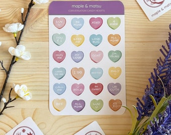 Conversation Hearts Sticker Sheet: Valentine Stationery, Candy Heart Decor
