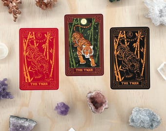 Tiger Zodiac Tarot Sticker Year of the Tiger Chinese Zodiac Lunar New Year Tarot Sticker Waterproof Vinyl Sticker Animal Tarot Stationery