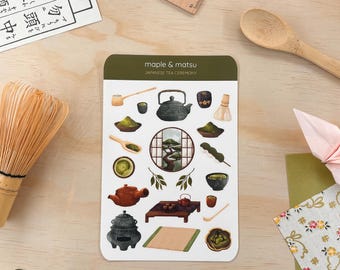 Japanese Tea Stickers for Planner Tea Theme Japanese Stationery Matcha Sticker Sheet for Decorating Journals Tea Ceremony Stationery Gift