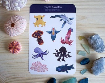 Deep Sea Creatures Sticker Ocean Animal Sticker Sheet Sea Life Stickers for Journal Stationery Octopus Stickers for Planners Gift for Kids