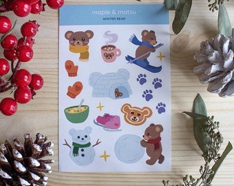 Winter Bear Sticker Sheet: Cozy Journaling & Planner Art