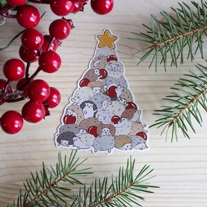 Hérisson arbre de noël autocollant vinyle étanche animal mignon vacances autocollant pour décorer à la main hérisson autocollant cadeau de noël