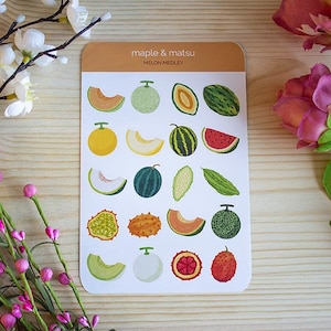 Feuille d'autocollants melon Feuille d'autocollants pastèque fruit pour décorer la nourriture thème Papeterie Autocollants miellat pour journaux intimes Cadeaux pour enfants Artisanat