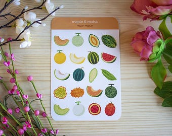 Melon Stickers Sheet Watermelon Fruit Sticker Sheet for Decorating Food Theme Stationery Honeydew Stickers for Journals Gifts for Kids Craft