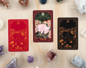 Pig Sticker Waterproof Chinese Zodiac Sticker Pig Vinyl Sticker Pig Tarot Card Sticker Year of the Pig Horoscope