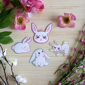 Stickers lapin mignon pour bouteilles d'eau Sticker lapin Kawaii imperméable lapin de pâques vinyle autocollant décor de printemps Stickers animaux papeterie